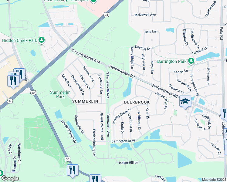 map of restaurants, bars, coffee shops, grocery stores, and more near 2031 Canyon Creek Court in Aurora