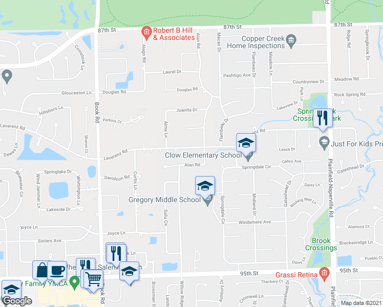 map of restaurants, bars, coffee shops, grocery stores, and more near 28W487 Leverenz Road in Naperville