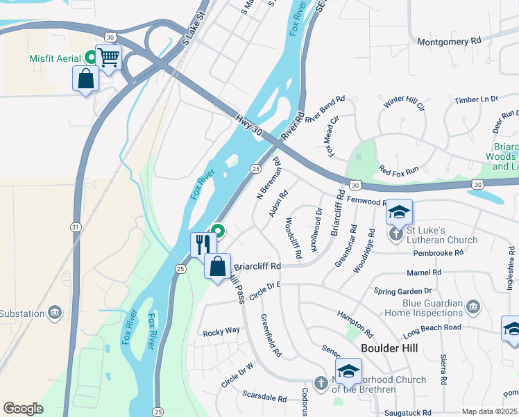 map of restaurants, bars, coffee shops, grocery stores, and more near 28 North Bereman Road in Montgomery