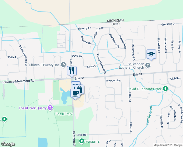 map of restaurants, bars, coffee shops, grocery stores, and more near 8144 Erie St in Sylvania