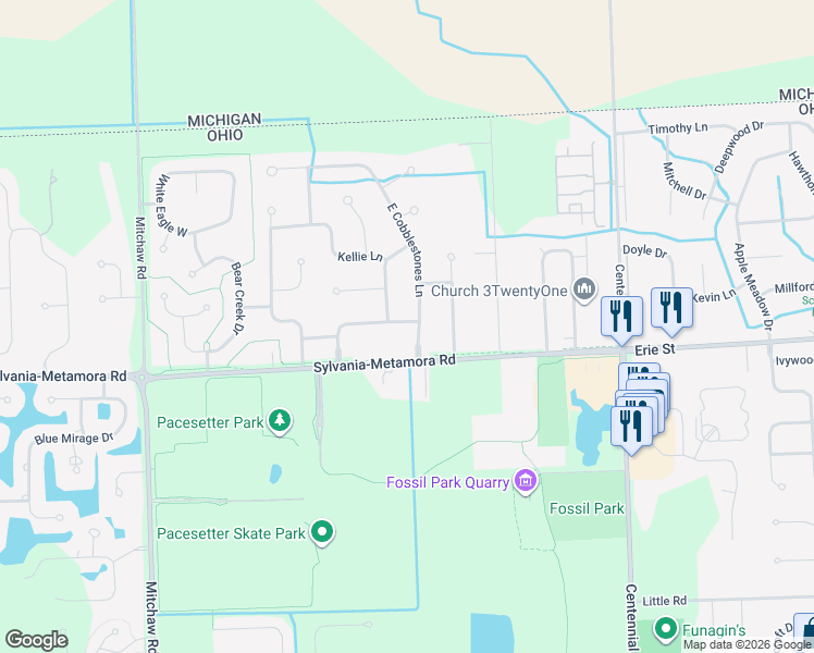 map of restaurants, bars, coffee shops, grocery stores, and more near 8631 Stone Post Road in Sylvania