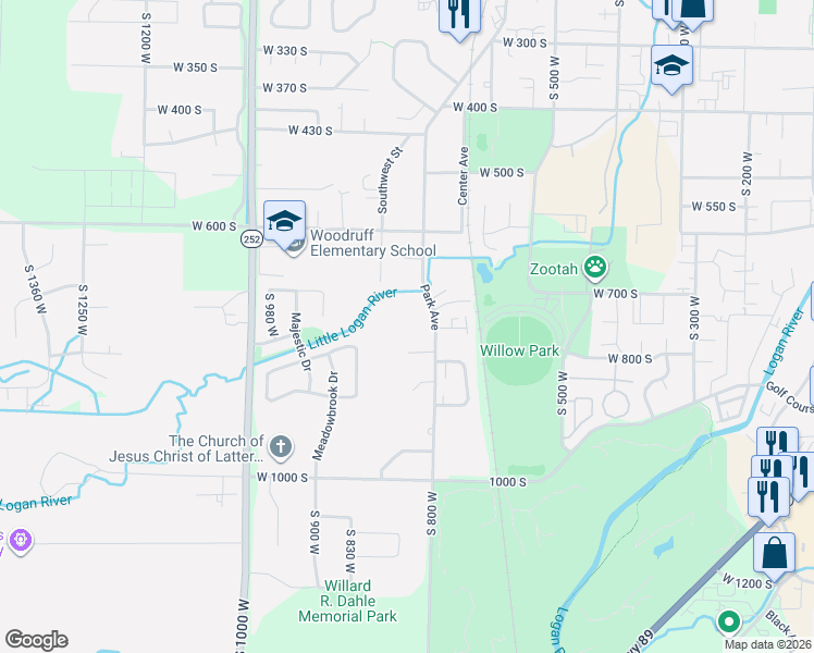 map of restaurants, bars, coffee shops, grocery stores, and more near 1325 North 600 East in North Logan
