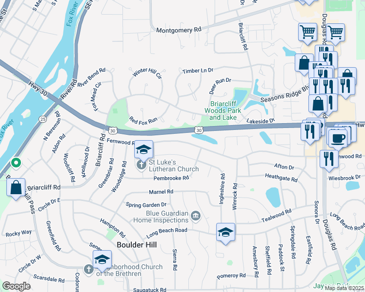 map of restaurants, bars, coffee shops, grocery stores, and more near 95 Fernwood Road in Montgomery