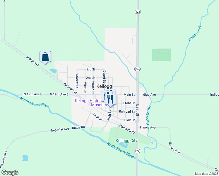 map of restaurants, bars, coffee shops, grocery stores, and more near 410 1st Street in Kellogg