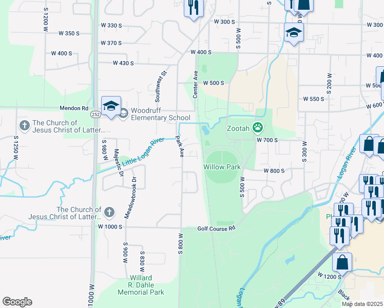 map of restaurants, bars, coffee shops, grocery stores, and more near 673 West 760 South in Logan