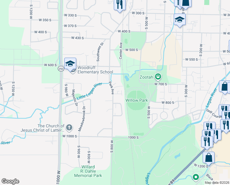 map of restaurants, bars, coffee shops, grocery stores, and more near 673 West 760 South in Logan