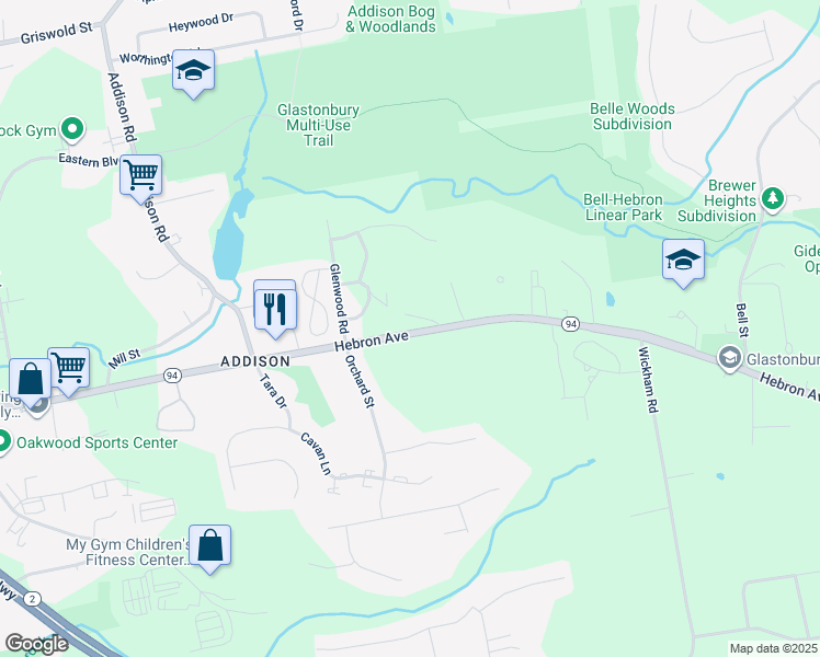 map of restaurants, bars, coffee shops, grocery stores, and more near 40 Hemlock Hill Drive in Glastonbury