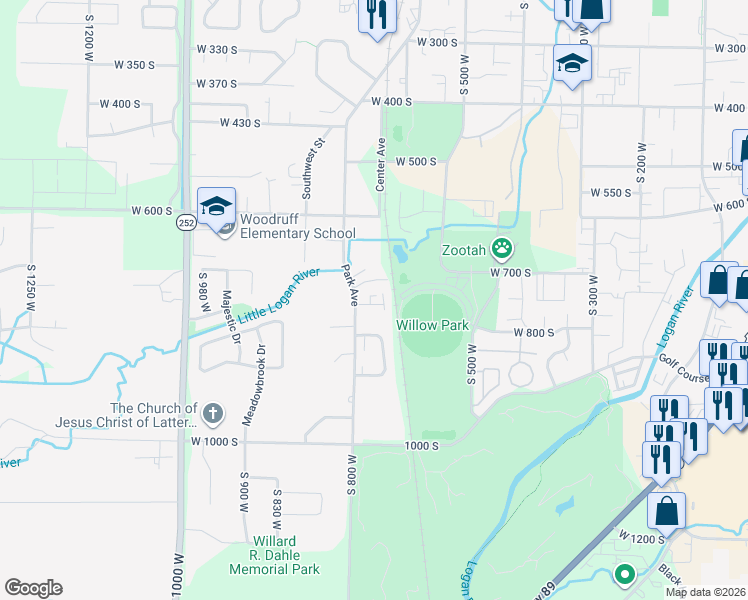 map of restaurants, bars, coffee shops, grocery stores, and more near 673 West 760 South in Logan
