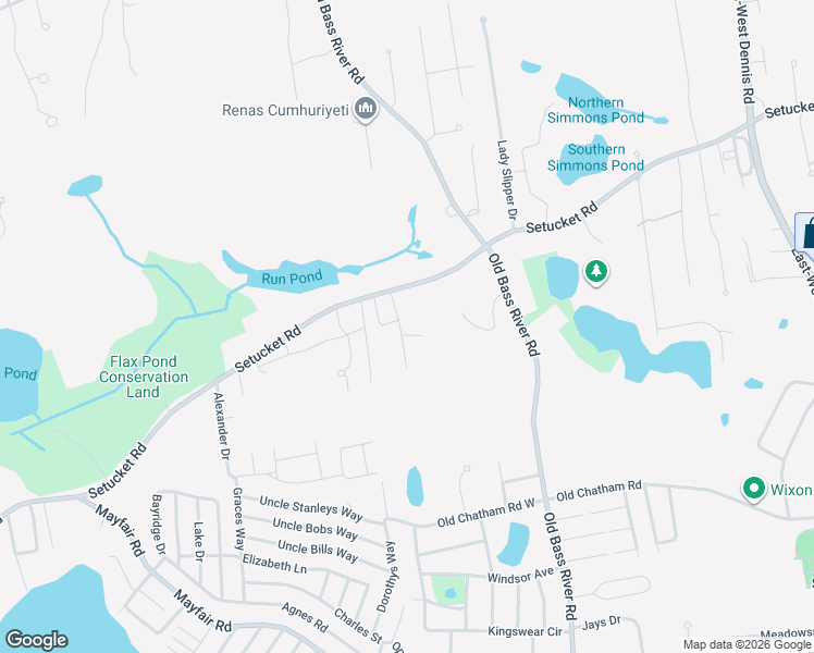 map of restaurants, bars, coffee shops, grocery stores, and more near 209 Setucket Road in Dennis