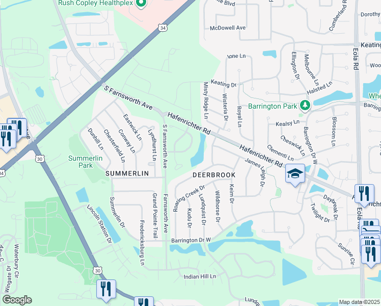 map of restaurants, bars, coffee shops, grocery stores, and more near 1825 Turtle Creek Drive in Aurora
