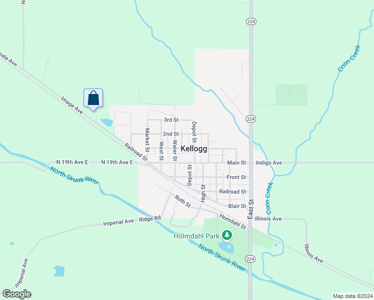 map of restaurants, bars, coffee shops, grocery stores, and more near 514 1st Street in Kellogg