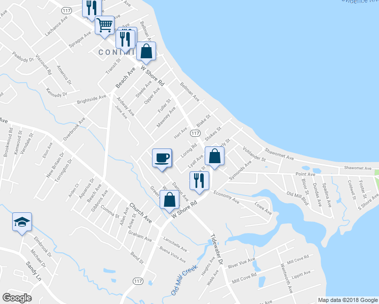 map of restaurants, bars, coffee shops, grocery stores, and more near 30 Loring Road in Warwick