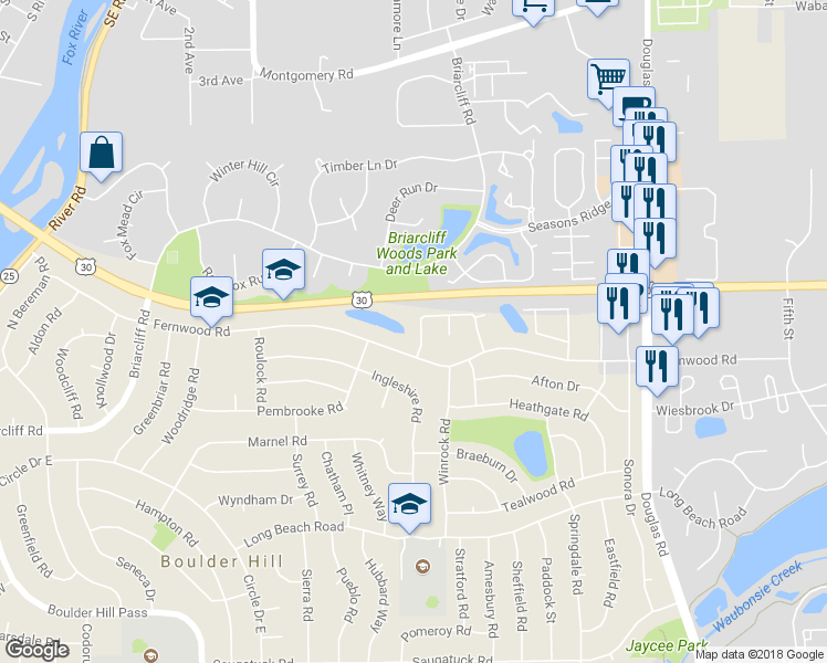 map of restaurants, bars, coffee shops, grocery stores, and more near 6 Hunter Drive in Montgomery