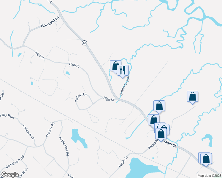 map of restaurants, bars, coffee shops, grocery stores, and more near 376 Route 6A in Barnstable