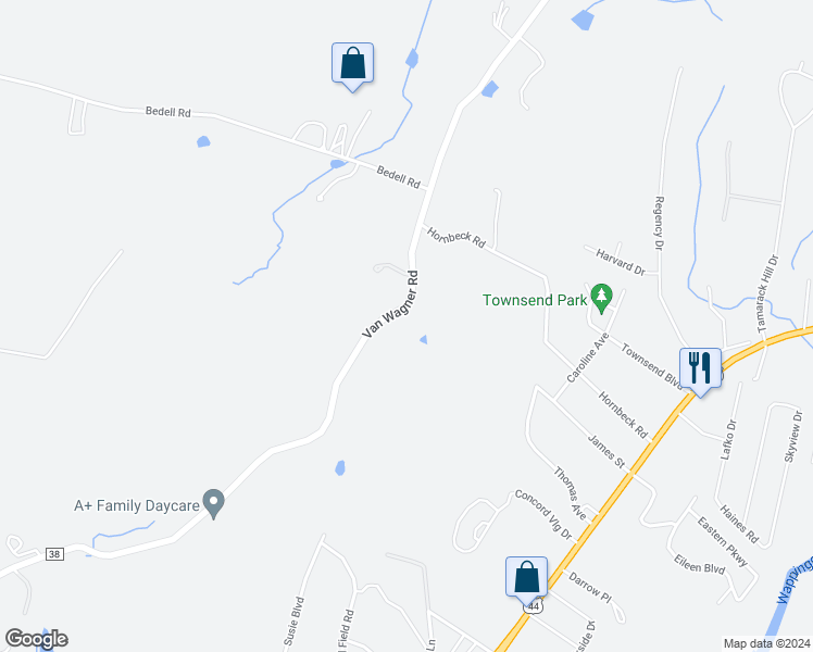 map of restaurants, bars, coffee shops, grocery stores, and more near 386 Van Wagner Road in Arlington