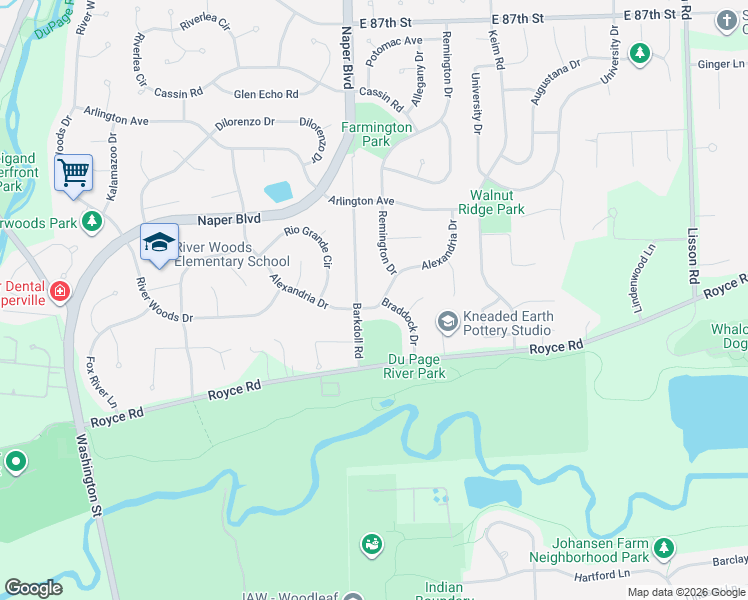 map of restaurants, bars, coffee shops, grocery stores, and more near 710 Alexandria Drive in Naperville