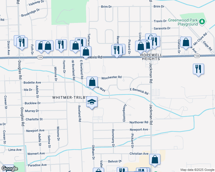 map of restaurants, bars, coffee shops, grocery stores, and more near 1922 Chalice Way in Toledo
