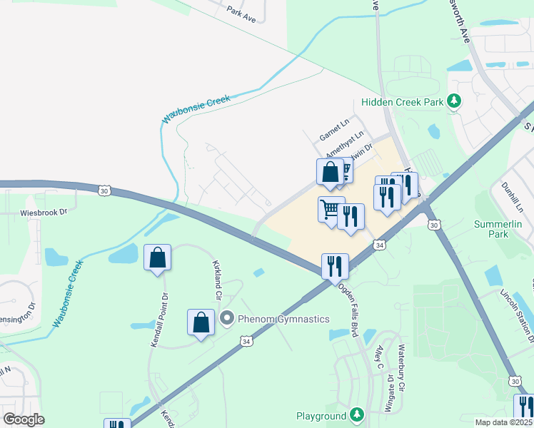 map of restaurants, bars, coffee shops, grocery stores, and more near Reading Dr in Oswego