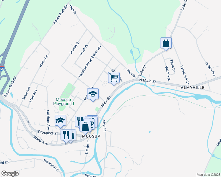 map of restaurants, bars, coffee shops, grocery stores, and more near 205 Main St in Plainfield