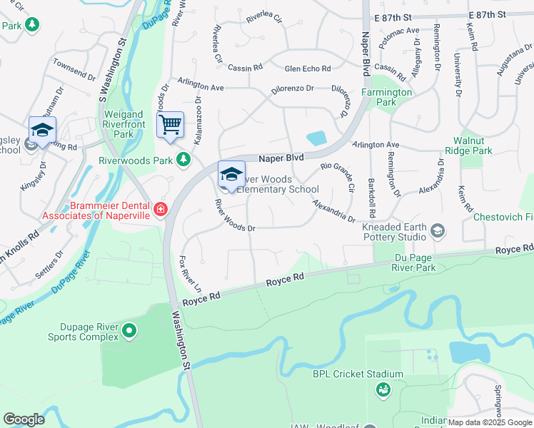map of restaurants, bars, coffee shops, grocery stores, and more near 2687 Wabash Court in Naperville