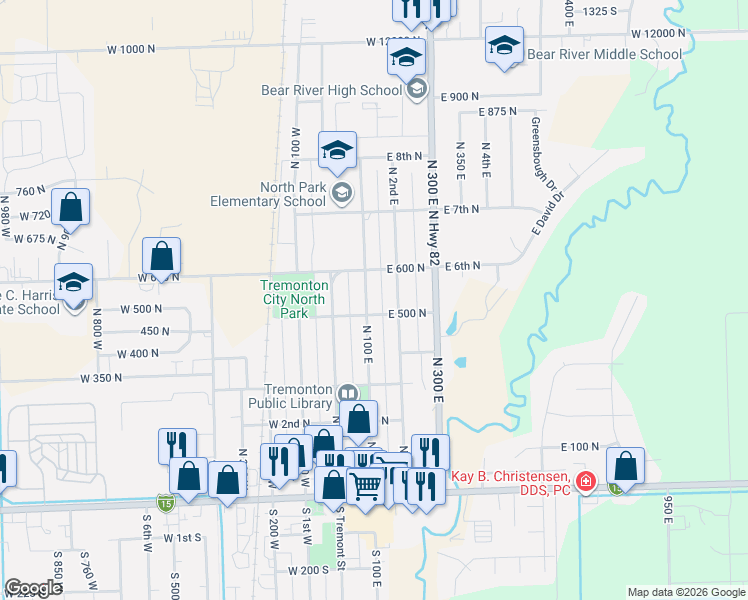 map of restaurants, bars, coffee shops, grocery stores, and more near 524 North 100 West in Tremonton