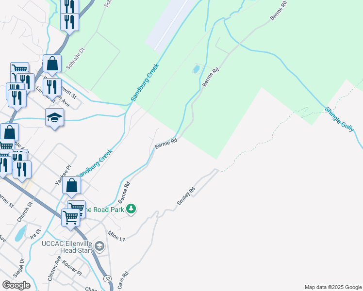 map of restaurants, bars, coffee shops, grocery stores, and more near 140 Berme Road in Ellenville