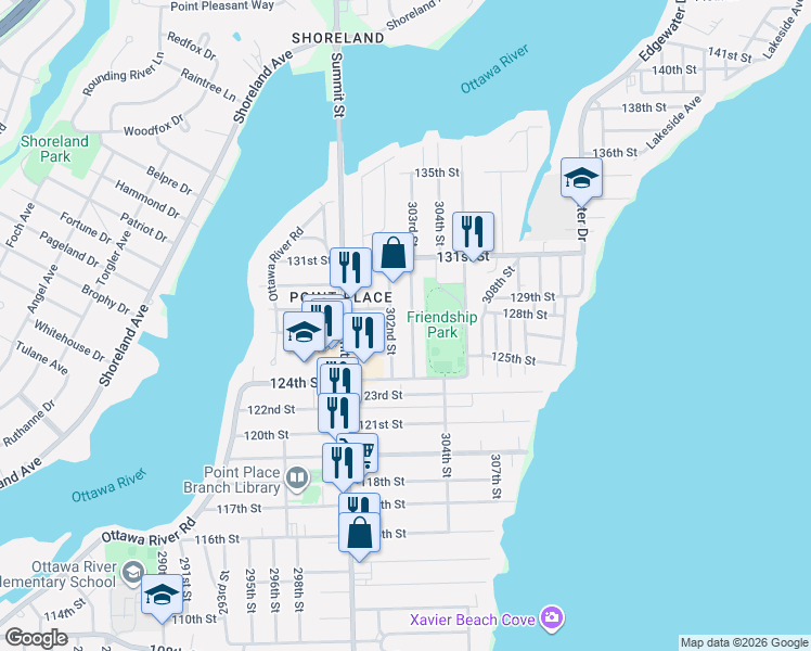 map of restaurants, bars, coffee shops, grocery stores, and more near 5309 303rd Street in Toledo