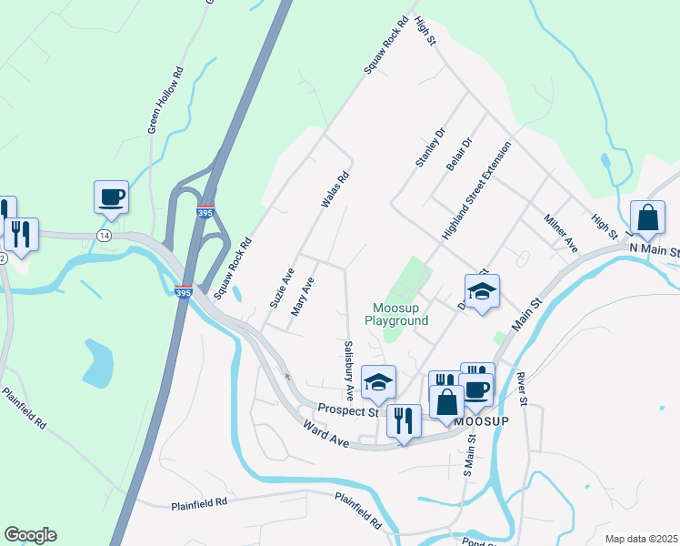 map of restaurants, bars, coffee shops, grocery stores, and more near 1 Lafayette Avenue in Plainfield