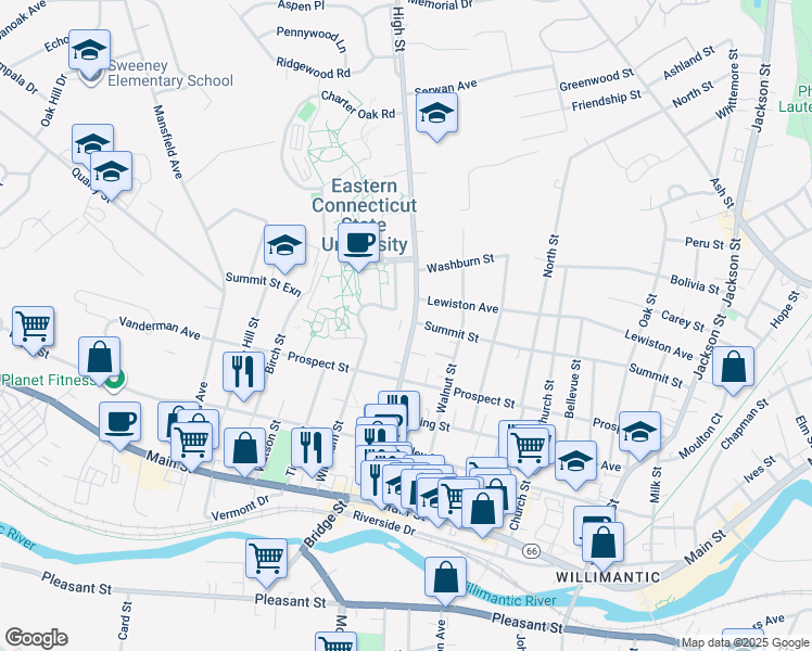 map of restaurants, bars, coffee shops, grocery stores, and more near 192 High Street in Windham