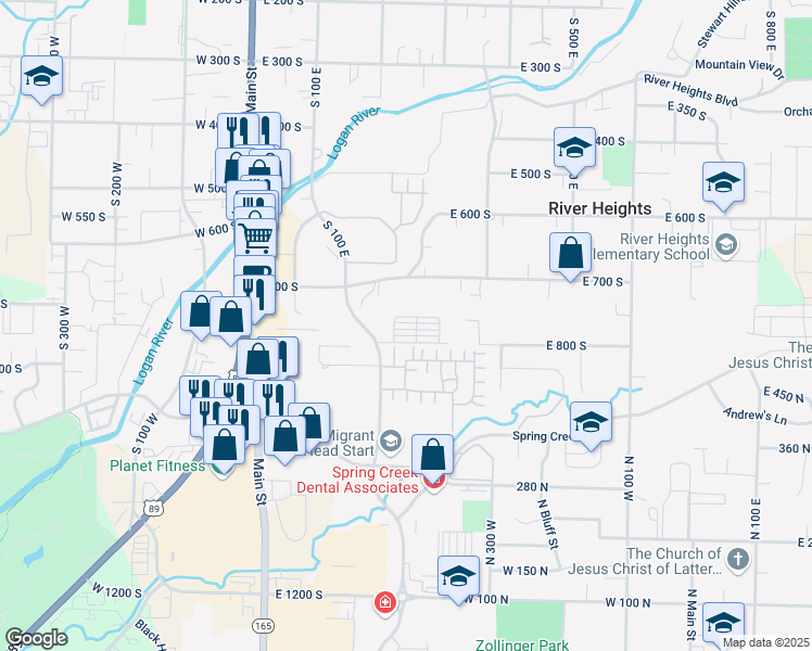 map of restaurants, bars, coffee shops, grocery stores, and more near 800 Gateway Drive in River Heights