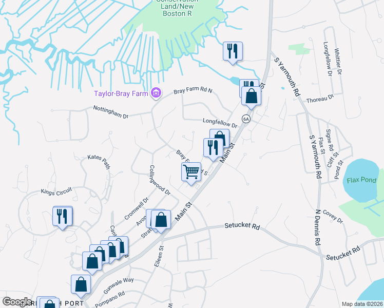 map of restaurants, bars, coffee shops, grocery stores, and more near 10 Campion Road in Yarmouth