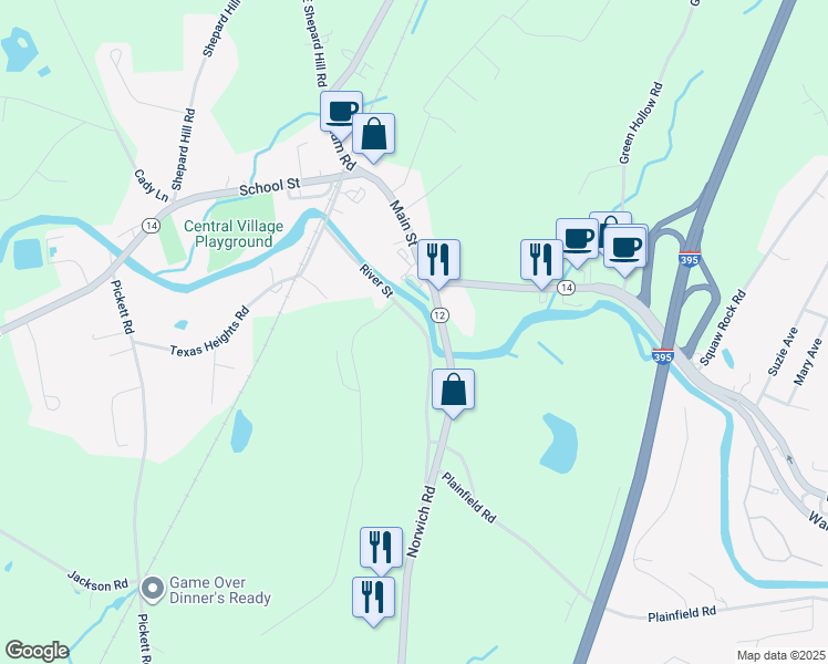 map of restaurants, bars, coffee shops, grocery stores, and more near 79 River Street in Plainfield