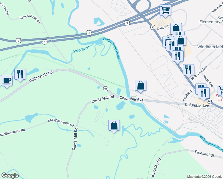 map of restaurants, bars, coffee shops, grocery stores, and more near 56 Route 66 East in Columbia