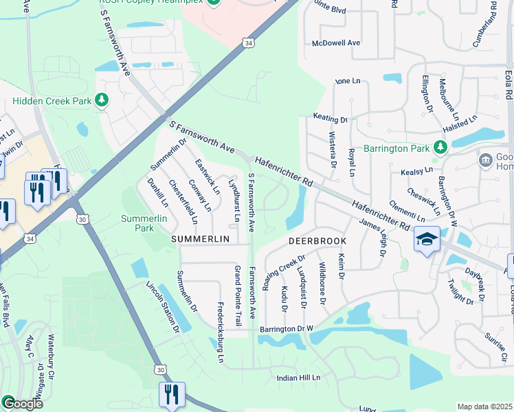map of restaurants, bars, coffee shops, grocery stores, and more near 2031 Canyon Creek Ct in Aurora
