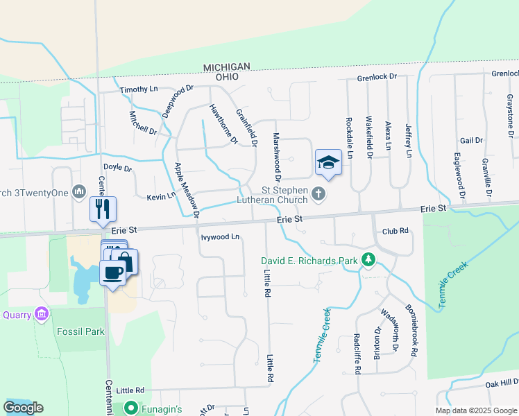 map of restaurants, bars, coffee shops, grocery stores, and more near 5822 Old Farm Lane in Sylvania