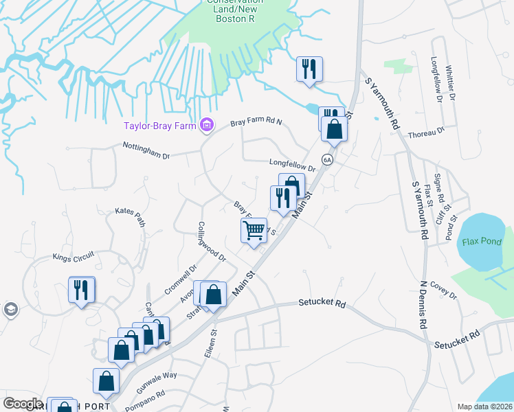 map of restaurants, bars, coffee shops, grocery stores, and more near 10 Campion Road in Yarmouth