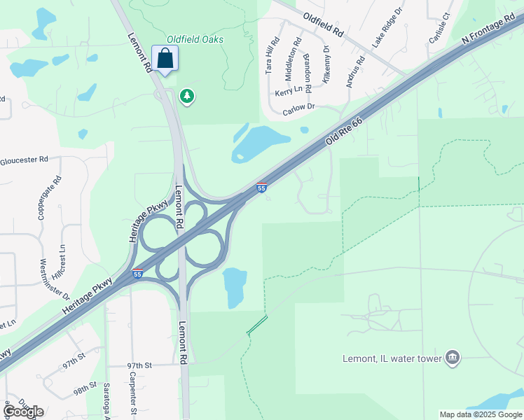 map of restaurants, bars, coffee shops, grocery stores, and more near 2345 South Frontage Road in Lemont
