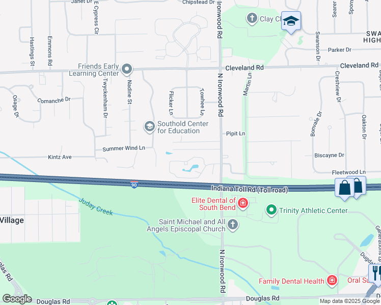 map of restaurants, bars, coffee shops, grocery stores, and more near 18166 Annettas Court in South Bend