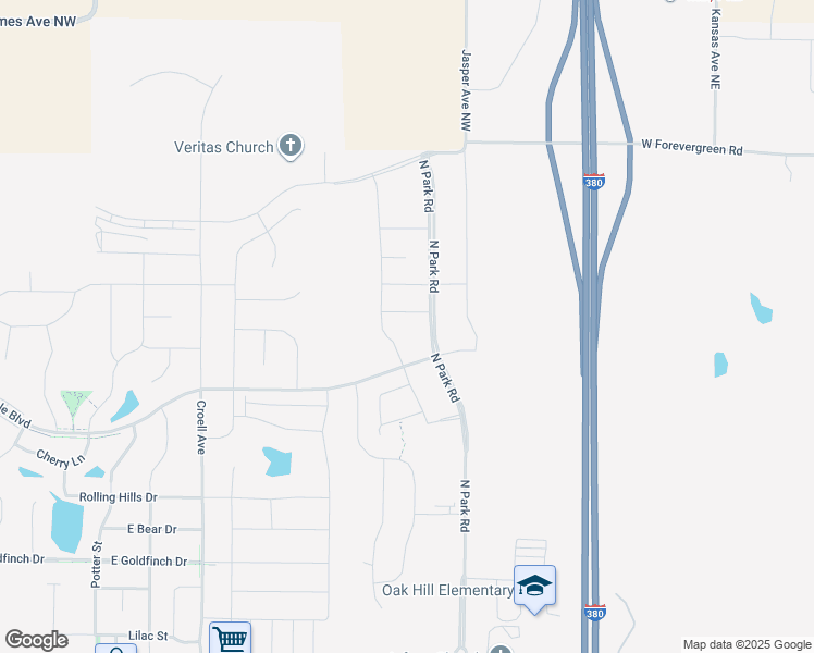 map of restaurants, bars, coffee shops, grocery stores, and more near 2975 North Park Road in Iowa City