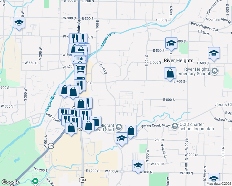 map of restaurants, bars, coffee shops, grocery stores, and more near 800 Gateway Drive in River Heights