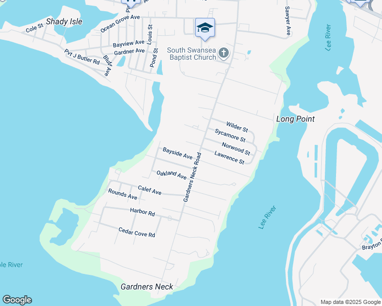 map of restaurants, bars, coffee shops, grocery stores, and more near 1223 Gardners Neck Road in Swansea