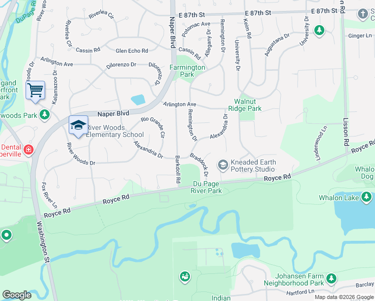 map of restaurants, bars, coffee shops, grocery stores, and more near 710 Alexandria Drive in Naperville