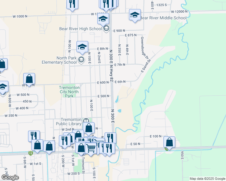 map of restaurants, bars, coffee shops, grocery stores, and more near 566 North 3rd East in Tremonton