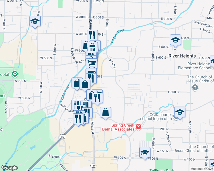 map of restaurants, bars, coffee shops, grocery stores, and more near 762 South 80 East in Logan