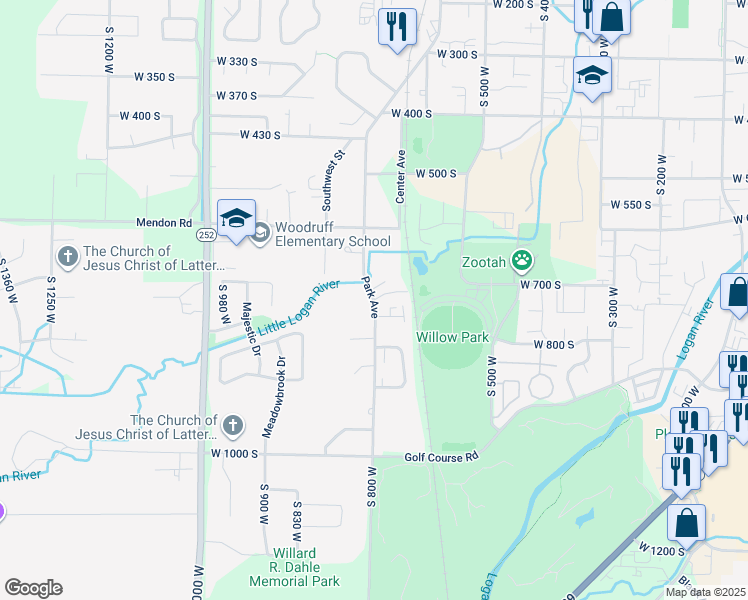 map of restaurants, bars, coffee shops, grocery stores, and more near West 720 South in Logan
