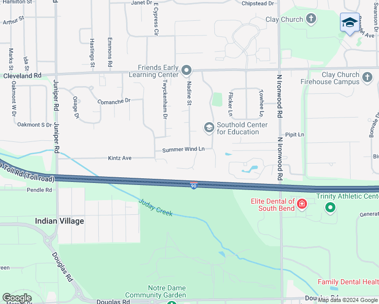map of restaurants, bars, coffee shops, grocery stores, and more near 18416 Summer Wind Lane in South Bend