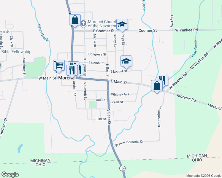 map of restaurants, bars, coffee shops, grocery stores, and more near 311 Whitney Avenue in Morenci