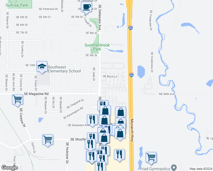 map of restaurants, bars, coffee shops, grocery stores, and more near 1305 Southeast Delaware Avenue in Ankeny
