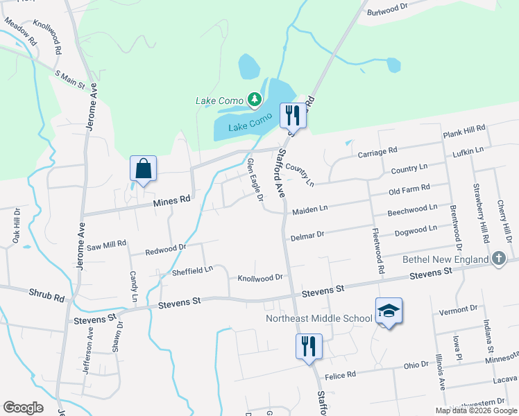 map of restaurants, bars, coffee shops, grocery stores, and more near 33 Glen Eagle Drive in Bristol
