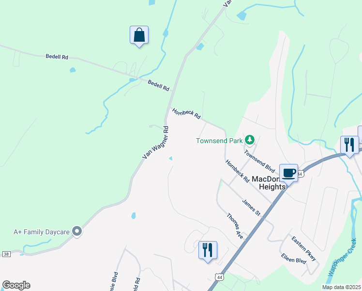 map of restaurants, bars, coffee shops, grocery stores, and more near 386 Van Wagner Road in Arlington